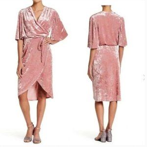 NWT Alxia Admor velvet flutter sleeve wrap dress pink Large